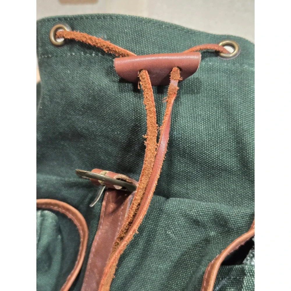 Vintage Green Canvas Leather Rucksack Backpack‎ Cowhide Trim